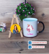 Unicorn Kupa Bardak Beyaz ve Fotoğraflı Ahşap Anahtarlık Hediye (Model 9)