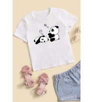 Çocuk Sleep Panda Baskılı Pamuklu Tshirt (Beyaz)