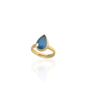 Kadir Jewellery 22 Ayar Altın Kaplama Zirkon Taşlı Ayarlanabilir Kadın Moda Yüzük (Koyu Mavi)