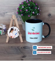 Diş Hekimi Kupa Bardak Beyaz ve Fotoğraflı Ahşap Anahtarlık Hediye (Model 11)