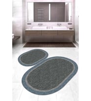 Dijital Baskılı Kaymaz Taban Yıkanabilir Oval 2'li Klozet Takımı Banyo Paspası NOKZ-HT-230 (Mavi)