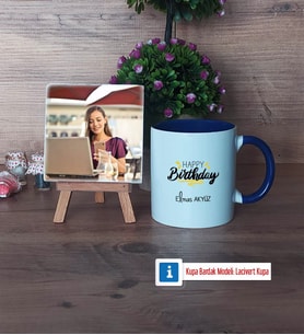 Happy Birthday Fotoğraflı Dekoratif Taş, Kupa Bardak Beyaz Hediye (Model 3)