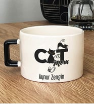 Kişiye Özel Cat Mom Hediye Lüks Fincan Kedi Annesi -5- (Siyah)