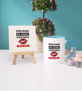 Dünyanın En Güzel Öğretmeni Kupa Bardak Lacivert Dekoratif Taş Baskı (Model 2)