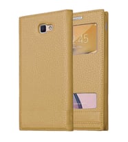 Samsung Galaxy J5 Prime Uyumlu Pencereli Kapaklı Magnum Kılıf (Gold)