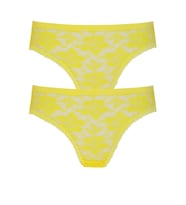 2li Kadın Önü Dantel Bikini Arkası Düz İnce Lastik Ekonomik  (Sarı)