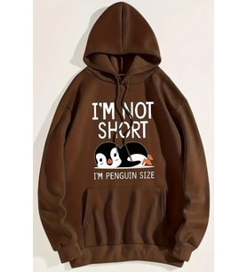 I'm Not Short Baskılı Unisex Oversize Sweatshirt (Kahverengi)