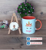 Unicorn Kupa Bardak Beyaz ve Fotoğraflı Ahşap Anahtarlık Hediye (Model 13)