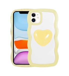 Uyumlu Model Apple iPhone 11 Kılıf Renkli Kalp Figürlü Ponçik Kapak (Sarı)