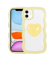 Uyumlu Model Apple iPhone 11 Kılıf Renkli Kalp Figürlü Ponçik Kapak (Sarı)