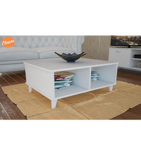 Modilayn Raflı Orta Sehpa Ofis Sehpası  Salon Sehpa (Beyaz)