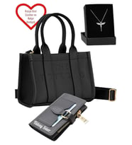 Givenza Kişiye Özel Çüzdan Ve Kolye Hediyeli Orijinal The Tote Bag Ayarlanabilir Kolon Askılı Yumuşak Deri Çapraz Mini El Kol ve Omuz Çantası (Siyah)