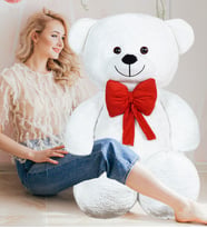 140 cm Kırmızı Papyonlu Ayıcık (Beyaz)