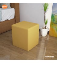 Modilayn Kare Puf Tabure Ahsap İskeletli Kumas Tabure (Sarı)