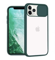 iPhone 13 Pro Max Kamera Korumalı Sürgülü Buzlu Mat Kılıf (Koyu Yeşil)