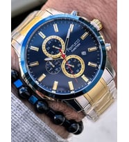 Ferrucci Trend Model Çelik Kordon 2 yıl Garantili Gümüş Sarı Renk Erkek Kol Saati Bileklik Hediyeli (Beyaz)