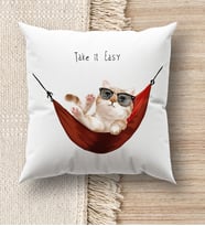 BK Gift Kedi Tasarımlı Beyaz Kırlent Yastık, Ev Hediyesi, Ev Dekorasyonu, Dekoratif Hediye (Model 2)