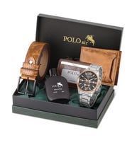 Polo Air Erkek Kol Saati Cüzdan Kemer Kartlık Parfüm Kombin PL-0852E (Taba)