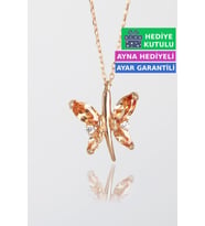 Jewelmim Sitrin Gümüş Kelebek Kolye Rose Altın Kaplama Bayan Kelebekli 925 Ayar Kadın Gümüş Kelebek Kolyesi (Rose)