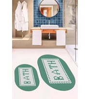 EVDEYA Dijital Baskılı Mozaik Desenli Bath Yazılı İkili Oval Banyo Paspası Klozet Takımı, OKLOZET-7-KAHVE, (Yeşil)