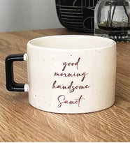 Kişiye Özel Good Morning Handsome Hediye Lüks Fincan Sevgiliye Hediye (Siyah)