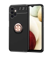 Samsung Galaxy A13 4G Kılıf Yüzüklü Magnetli Ravel Case Kapak (Siyah-Rose Gold)