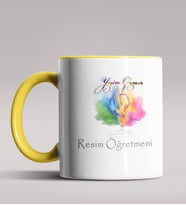 Kişiye Özel Resim Öğretmeni Tasarımlı Siyah Renk Kupa Bardak 4 (Sarı)