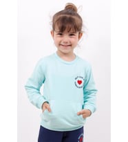 Toontoy Kız Çocuk Göğsü Kalp Nakışlı Sweatshirt (Mint Yeşil)