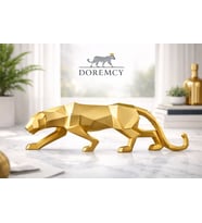 Doremcy Dekoratif  Kübik Jaguar  Beyaz Leopar Polyester Döküm Hediyelik Biblo (Gold)