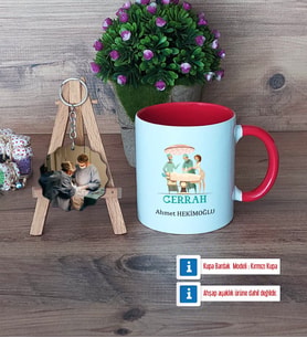 Cerraha Hediye Kupa Bardak Beyaz ve Fotoğraflı Ahşap Anahtarlık Hediye (Model 2)