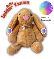 LED IŞIKLI, Papyonlu Uyku Arkadaşım Uzun Kulak Bunny Peluş Tavşan 65 cm - Pelüş Tavşan Arkadaşım (Kahverengi)