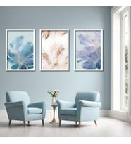 3'lü Ahşap Lamine Çerçeveli Mdf Tablo Soyut Pastel Tasarımlar (Beyaz)