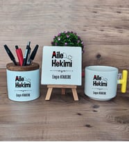 Aile Hekimi Hediye Sepeti Kupa Bardak T Kulplu, Kalemlik ve Dekoratif Taş Doktora Tıp Bayramı Hediyesi (Model 5)