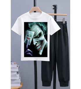 Çocuk Joker Baskılı Alt - Üst Eşofman Takımı (Beyaz)