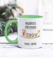 Kişiye Özel Okul Öncesi Öğretmeni Tasarımlı Kupa Bardak (Yeşil)