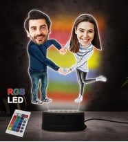Kişiye Özel Fotoğraflı En Tatlı Çift Tasarımlı Karikatür 3D Led Lamba (RGB)