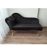 Dekoratif Bihter Koltuk Josefin Puf 130 cm Gold Ayak (Siyah)