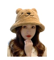 Tezzgelsin Kadın Sevimli Ayı Kulak Peluş Bucket Şapka (Camel)