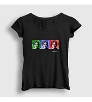 Presmono Kadın Beyaz Portraits Beatles John Lennon T-Shirt 35068tt (Siyah)