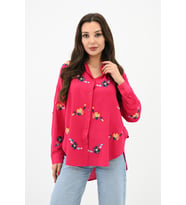 Kadın Nakış İşlemeli Oversize Gömlek 1735-24 (Fuşya)