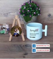 Sevgiliye Hediye Kupa Bardak Beyaz ve Fotoğraflı Ahşap Anahtarlık Hediye (Model 12)