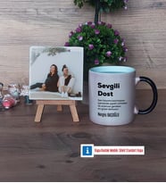 Arkadaşa Hediye Fotoğraflı Dekoratif Taş, Kupa Bardak Beyaz Hediye (Model 9)