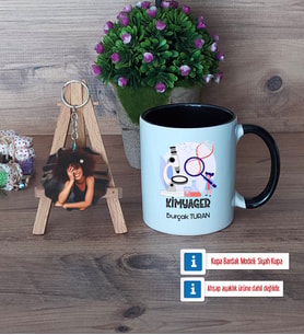 Kimyager Kupa Bardak Beyaz ve Fotoğraflı Ahşap Anahtarlık Hediye (Model 11)