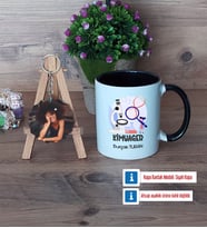 Kimyager Kupa Bardak Beyaz ve Fotoğraflı Ahşap Anahtarlık Hediye (Model 11)