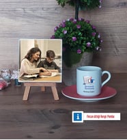 Matematik Öğretmeni Fotoğraflı Dekoratif Taş, Ahşap Altlıklı Türk Kahvesi Fincanı HediyeÖğretmenler Günü Hediyesi (Model 6)