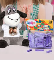 Kişiye Özel Peluş Eşek Ve Renkli Micro Blocks Lego (Mor)