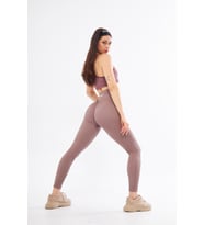 Kalçası Büzgülü Premium Fitilli  Ekstra Push Up Yüksek Bel Esnek ve Toparlayıcı Spor Tayt (Gül Kurusu)