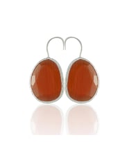 Kadir Jewellery Gümüş Kaplama Fosil Taşlı Küpe -El İşçiliği Ve Hipoalerjenik Küpe (Kırmızı)