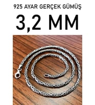 925 Ayar Gümüş Erkek Kolye Zincir Yuvarlak Kral Model msn18y (3,2mm) (Mavi)