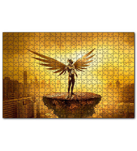 Cakapuzzle Kanatlı Şövalye Gökdelenler ve Altın Rengi Gökyüzü  Puzzle Yapboz MDF (Ahşap) (255 Parça)